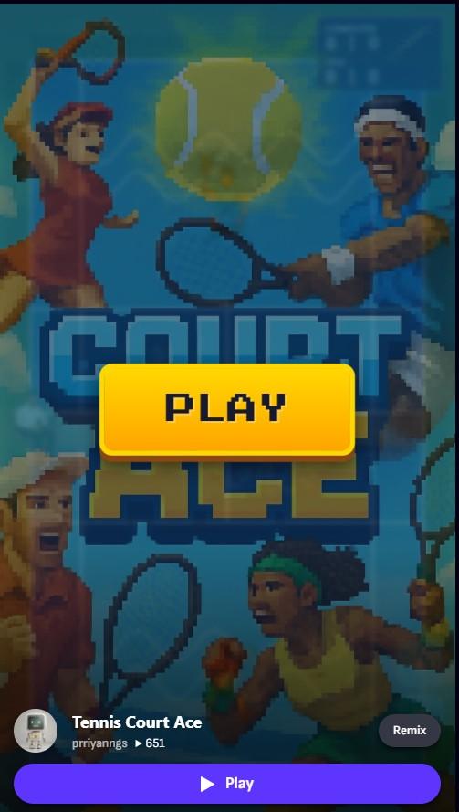 Tennis Court Ace game menu